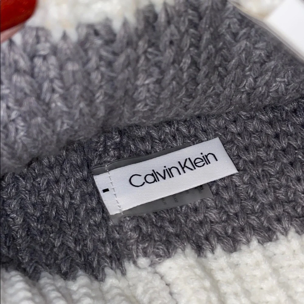 NEW Calvin Klein grey/red beanie with pom